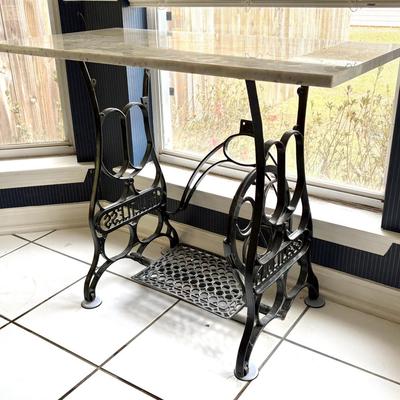 Vintage "FAULTLESS" Wrought Iron Sewing Base with Marble Top