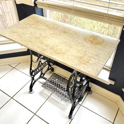 Vintage "FAULTLESS" Wrought Iron Sewing Base with Marble Top