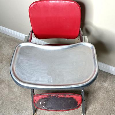 Vintage COSCO High Chair w Vinyl Padded Seat in Red & Chrome