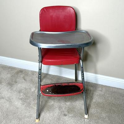 Vintage COSCO High Chair w Vinyl Padded Seat in Red & Chrome
