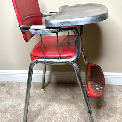 Vintage COSCO High Chair w Vinyl Padded Seat in Red & Chrome