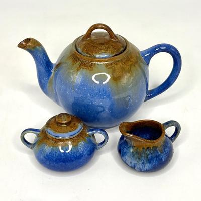 Blue Clay Artisan Teapot with Sugar and Creamer