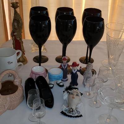 Black Glass Wine Glasses and more lot