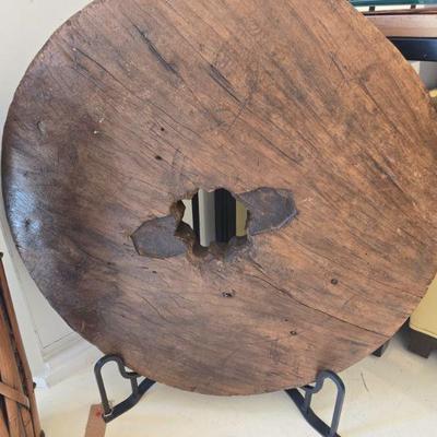 wabi sabi style large wheel on custom stand