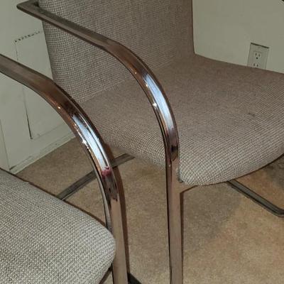 2 Chrome and tweed style fabric seat chairs