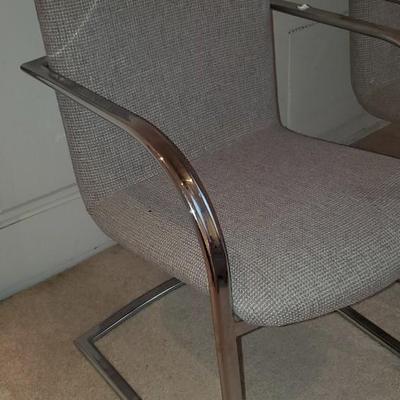 2 Chrome and tweed style fabric seat chairs