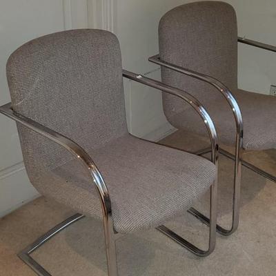 2 Chrome and tweed style fabric seat chairs