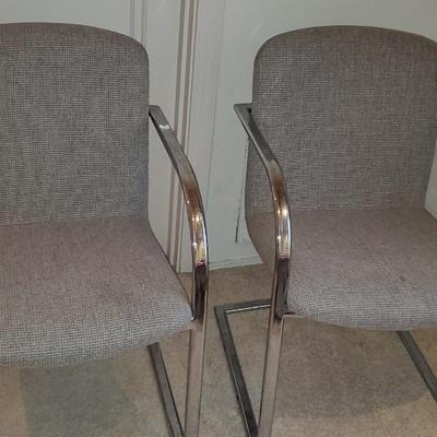 2 Chrome and tweed style fabric seat chairs