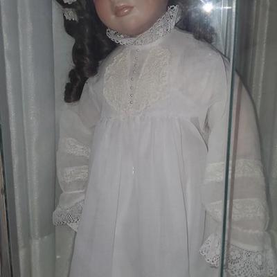 2 Porcelain Dolls in Display Cases Lot, LARGE DOLLS
