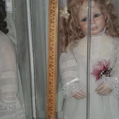 2 Porcelain Dolls in Display Cases Lot, LARGE DOLLS