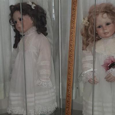 2 Porcelain Dolls in Display Cases Lot, LARGE DOLLS