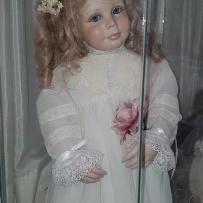 2 Porcelain Dolls in Display Cases Lot, LARGE DOLLS