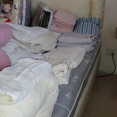 Bedroom Furniture: 2 twin beds (or push together for one king) & 2 side tables & linens