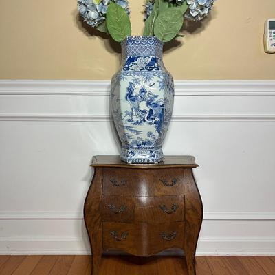 LOT 218: Vintage 3 Drawer Dresser w/ Vase & Faux Flowers