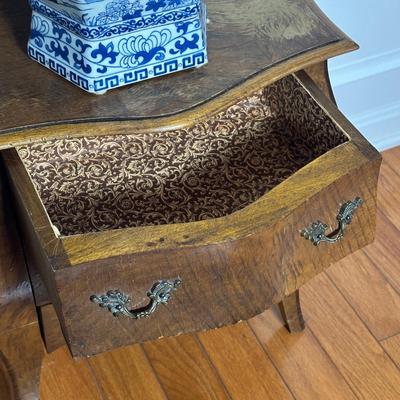 LOT 218: Vintage 3 Drawer Dresser w/ Vase & Faux Flowers