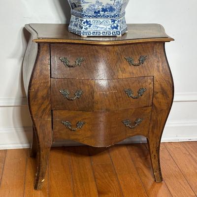LOT 218: Vintage 3 Drawer Dresser w/ Vase & Faux Flowers