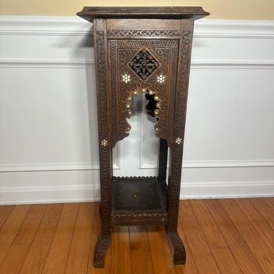 LOT Vintage Wooden Inlaid Pedestal