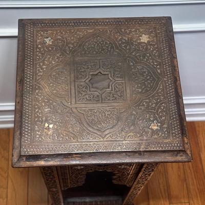 LOT Vintage Wooden Inlaid Pedestal