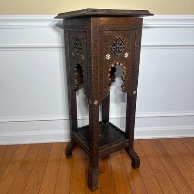 LOT Vintage Wooden Inlaid Pedestal