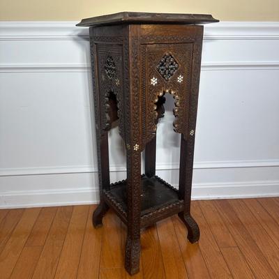 LOT Vintage Wooden Inlaid Pedestal