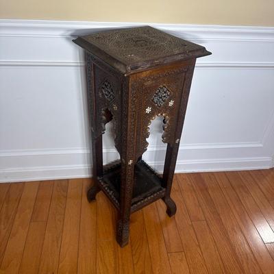 LOT Vintage Wooden Inlaid Pedestal