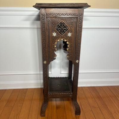 LOT Vintage Wooden Inlaid Pedestal