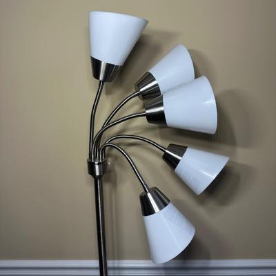 LOT 221: Floor Lamp w/ 5 Adjustable Heads & Side Table