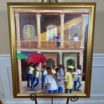 LOT 223: Framed Painting w/ Floral Easel