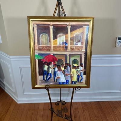 LOT 223: Framed Painting w/ Floral Easel