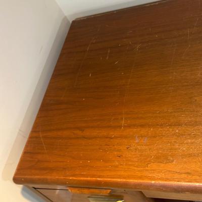 LOT 227: MCM Jasper Furniture Wooden Desk w/ Office Supplies
