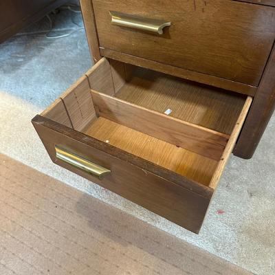 LOT 227: MCM Jasper Furniture Wooden Desk w/ Office Supplies