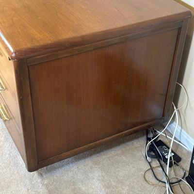 LOT 227: MCM Jasper Furniture Wooden Desk w/ Office Supplies