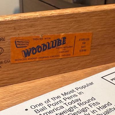 LOT 227: MCM Jasper Furniture Wooden Desk w/ Office Supplies