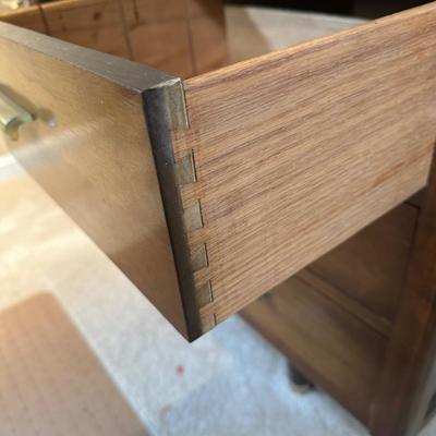 LOT 227: MCM Jasper Furniture Wooden Desk w/ Office Supplies