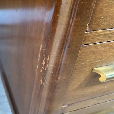 LOT 227: MCM Jasper Furniture Wooden Desk w/ Office Supplies