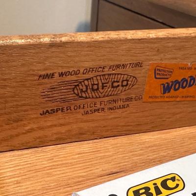 LOT 227: MCM Jasper Furniture Wooden Desk w/ Office Supplies