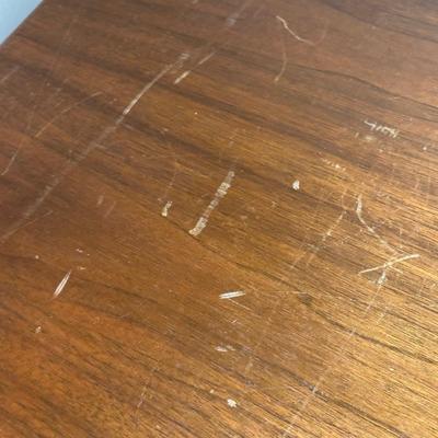 LOT 227: MCM Jasper Furniture Wooden Desk w/ Office Supplies