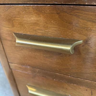 LOT 227: MCM Jasper Furniture Wooden Desk w/ Office Supplies