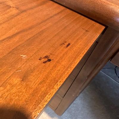 LOT 227: MCM Jasper Furniture Wooden Desk w/ Office Supplies