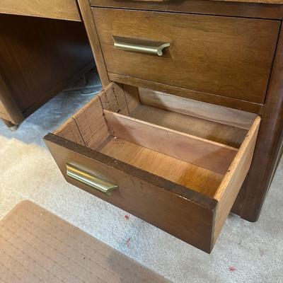 LOT 227: MCM Jasper Furniture Wooden Desk w/ Office Supplies