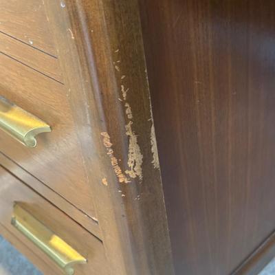 LOT 227: MCM Jasper Furniture Wooden Desk w/ Office Supplies