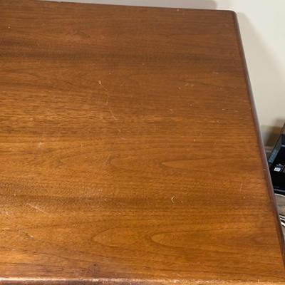 LOT 227: MCM Jasper Furniture Wooden Desk w/ Office Supplies