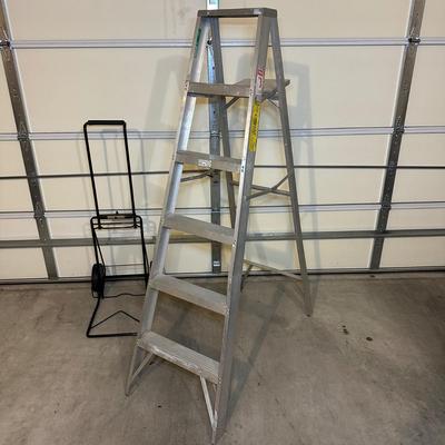 LOT 241: 6 Ft Metal Ladder w/ Folding Hand Truck
