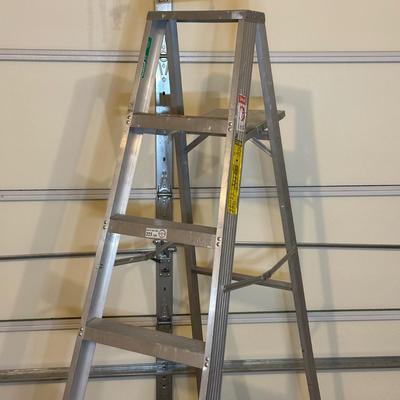 LOT 241: 6 Ft Metal Ladder w/ Folding Hand Truck