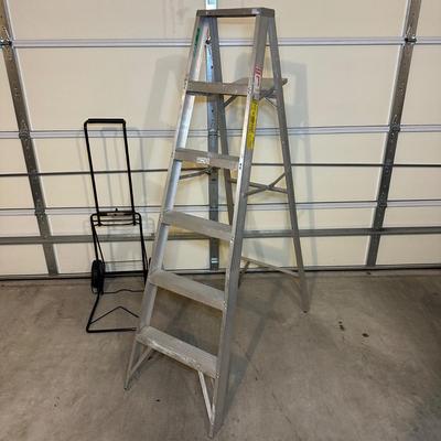 LOT 241: 6 Ft Metal Ladder w/ Folding Hand Truck