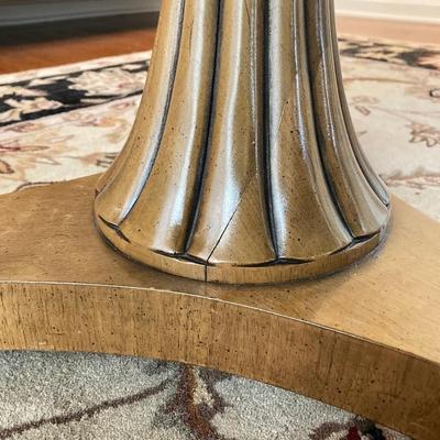 LOT 244: Vintage Double Pedestal Dining Room Table with Two Leafs, Table Pads and Six Upholstered Chairs