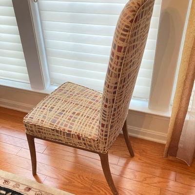 LOT 244: Vintage Double Pedestal Dining Room Table with Two Leafs, Table Pads and Six Upholstered Chairs