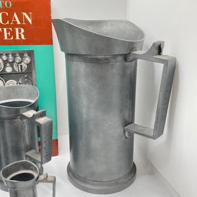 LOT 248: Vintage Dutch Pewter Measuring Cups, Metric System (Alphabet Themed) and Guide to American Pewter Book