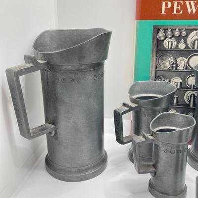 LOT 248: Vintage Dutch Pewter Measuring Cups, Metric System (Alphabet Themed) and Guide to American Pewter Book