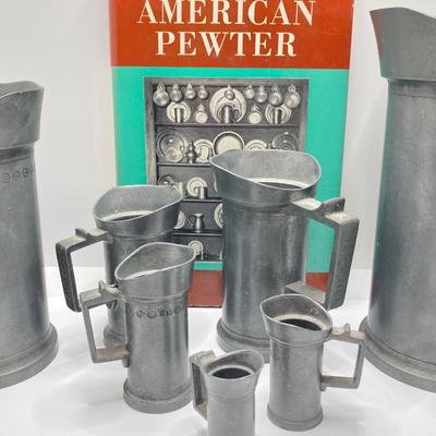 LOT 248: Vintage Dutch Pewter Measuring Cups, Metric System (Alphabet Themed) and Guide to American Pewter Book